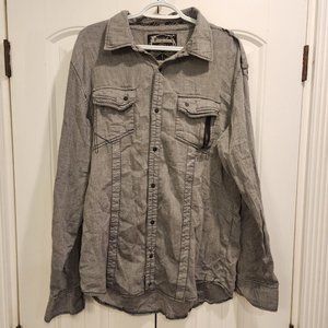 Buckle Black Slim Fit  Button Gray long sleeve Men’s Sz XL Well Worn Grunge Look